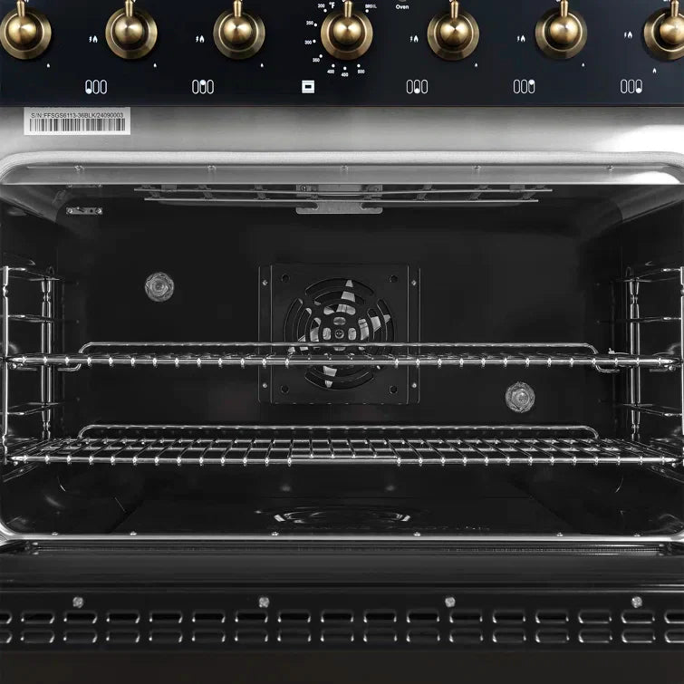 Forno Antico 36" Dual Fuel Range with 6 Burners - Black or White, Antique Brass Accents image 7