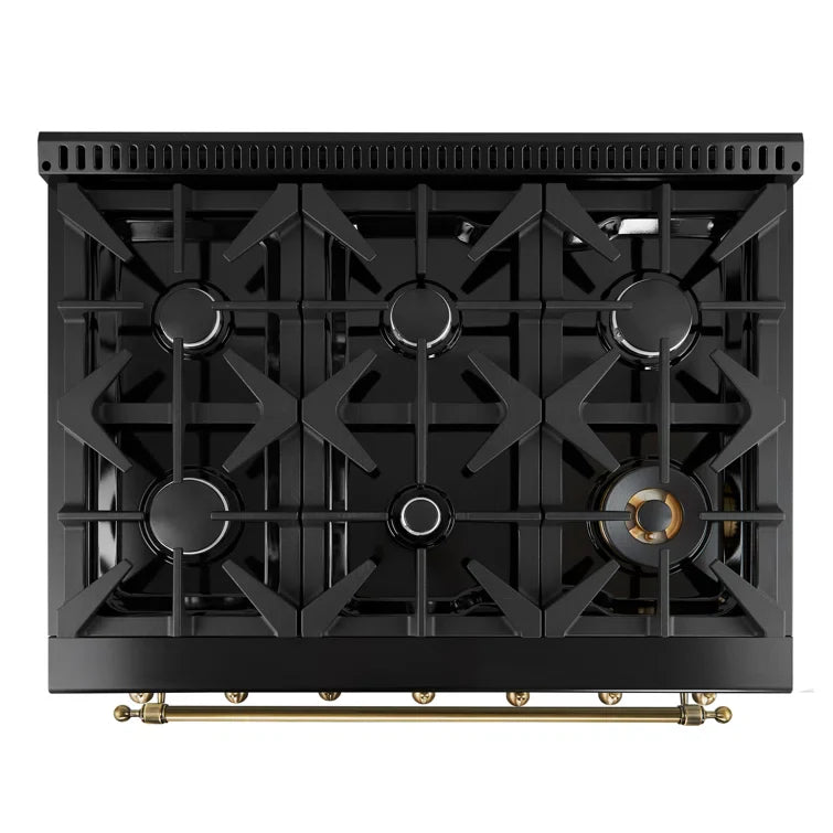 Forno Antico 36" Gas Range with 6 Burners - Black or White, Antique Brass Accents image 6