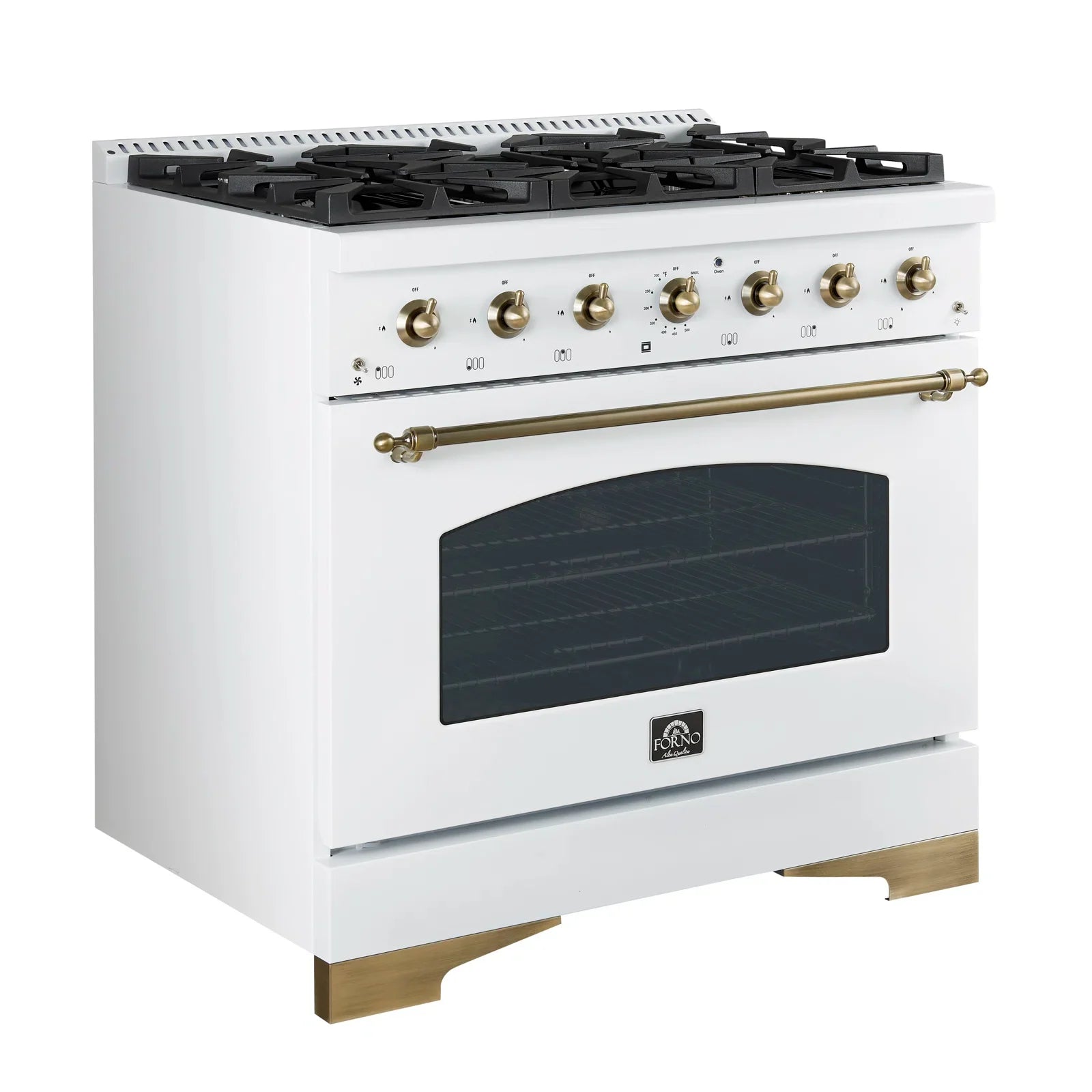 Forno Antico 36" Dual Fuel Range with 6 Burners - Black or White, Antique Brass Accents image 12