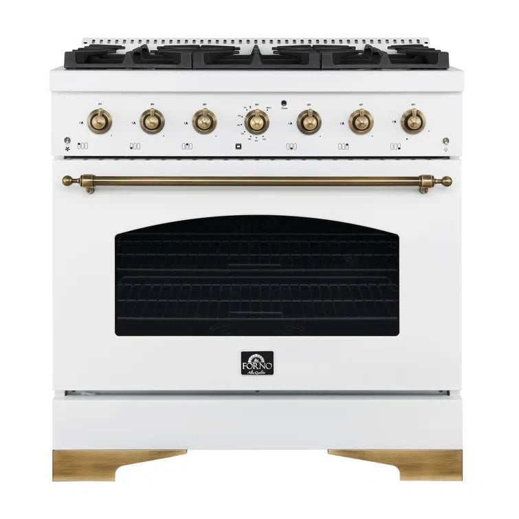 Forno Antico 36" Gas Range with 6 Burners - Black or White, Antique Brass Accents image 11