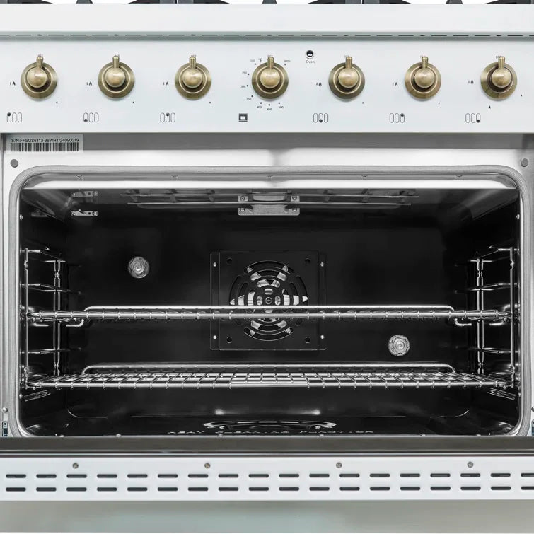 Forno Antico 36" Dual Fuel Range with 6 Burners - Black or White, Antique Brass Accents image 16