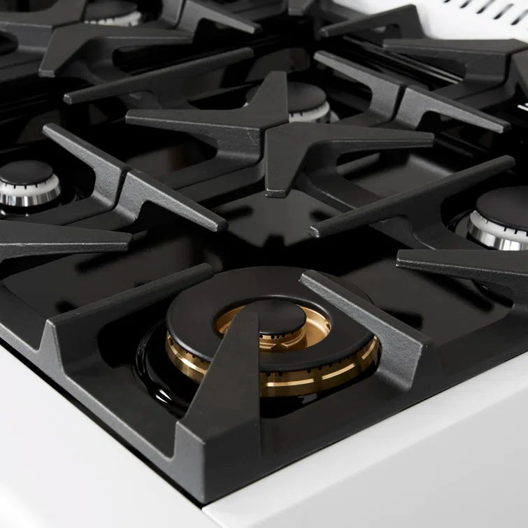 Forno Antico 36" Dual Fuel Range with 6 Burners - Black or White, Antique Brass Accents image 18