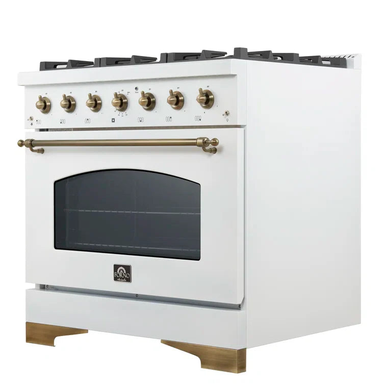 Forno Antico 36" Dual Fuel Range with 6 Burners - Black or White, Antique Brass Accents image 13