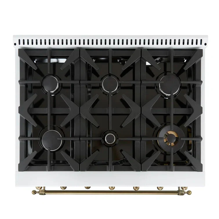 Forno Antico 36" Gas Range with 6 Burners - Black or White, Antique Brass Accents image 19