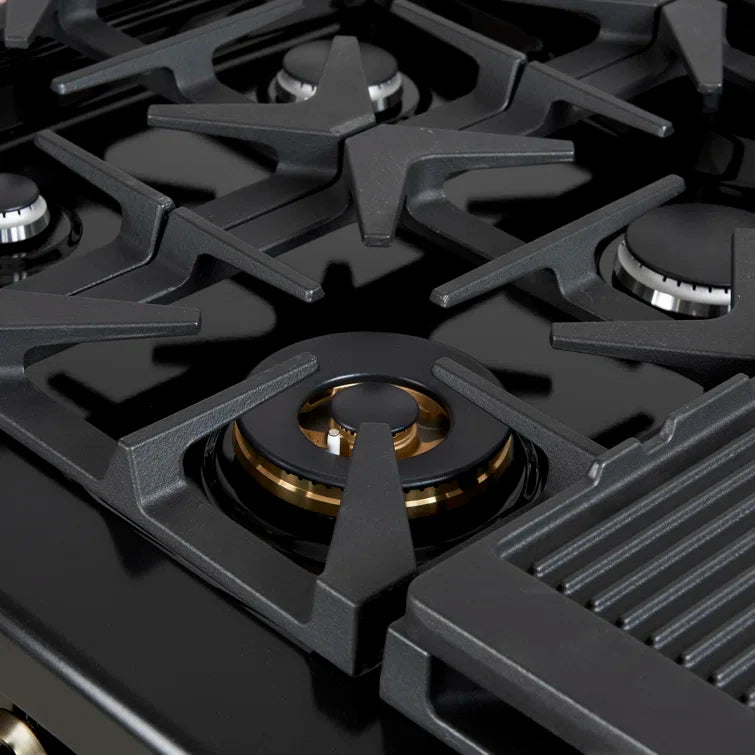 Forno Antico 48" Dual Fuel Range with 8 Burners and Griddle - Black or White, Antique Brass Accents image 9