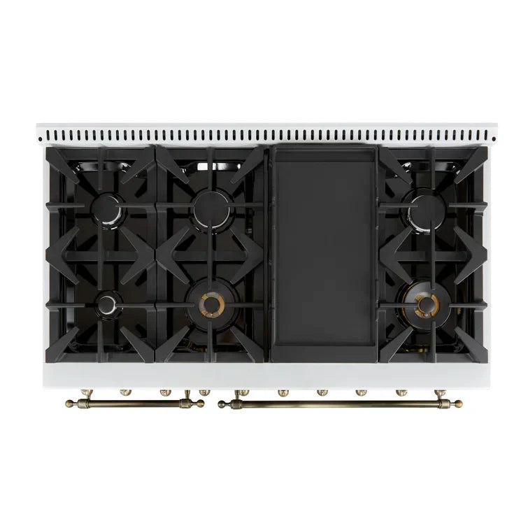 Forno Antico 48" Gas Range with 8 Burners and Griddle - Black or White, Antique Brass Accents image 20