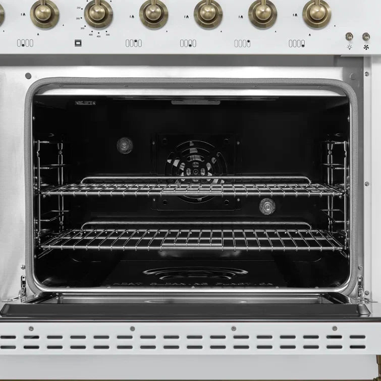Forno Antico 48" Gas Range with 8 Burners and Griddle - Black or White, Antique Brass Accents image 17