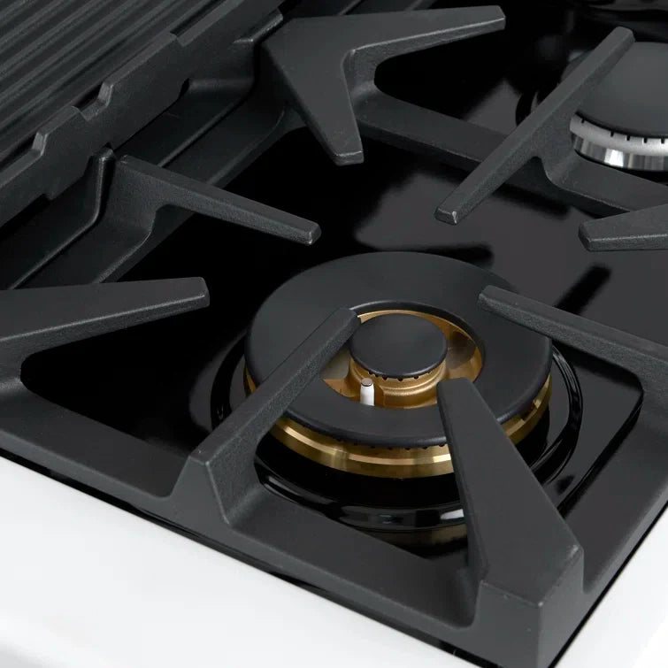 Forno Antico 48" Dual Fuel Range with 8 Burners and Griddle - Black or White, Antique Brass Accents image 20