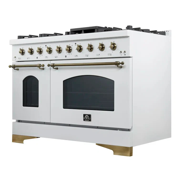 Forno Antico 48" Gas Range with 8 Burners and Griddle - Black or White, Antique Brass Accents image 14