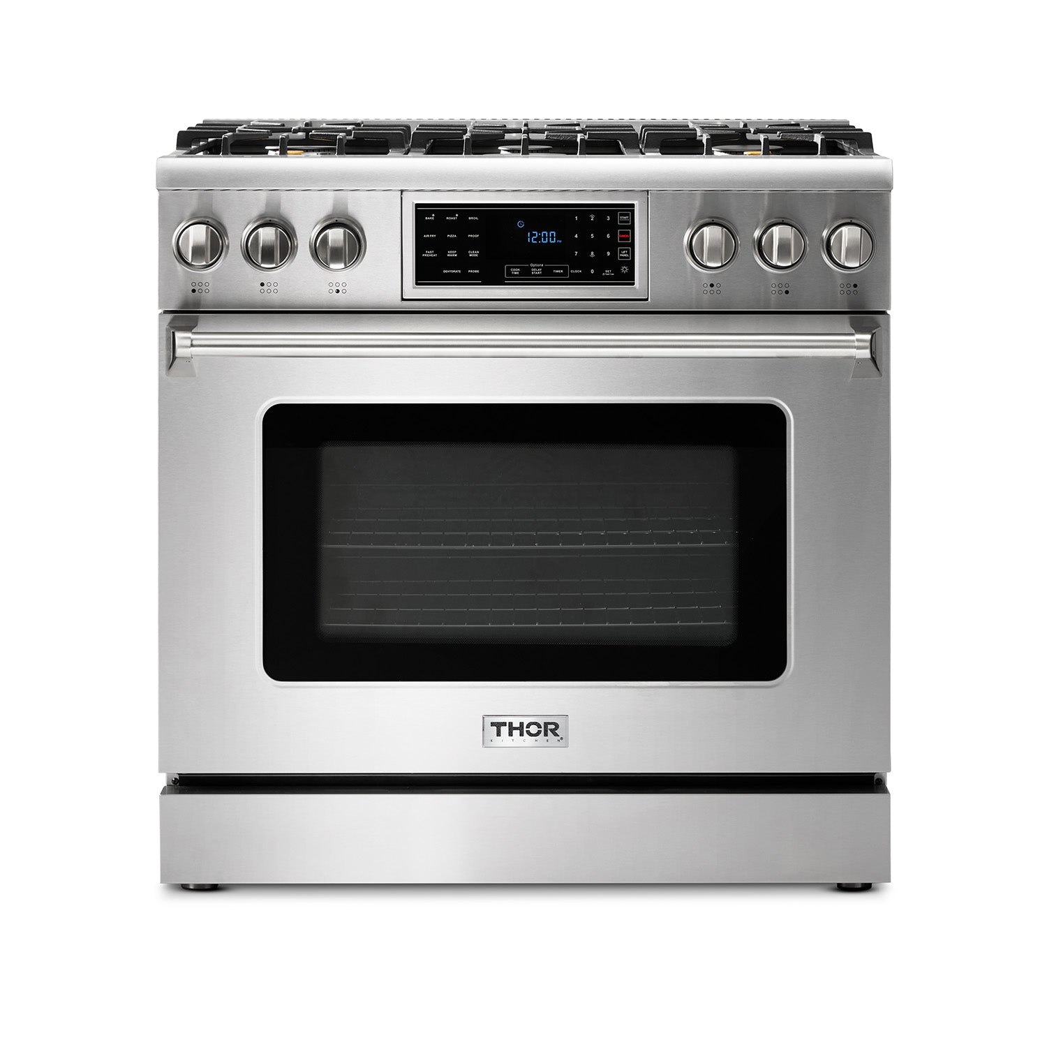 Thor Kitchen 36 Inch Air Fry and Self-Clean Professional Gas Range - Natural Gas TRG3601 