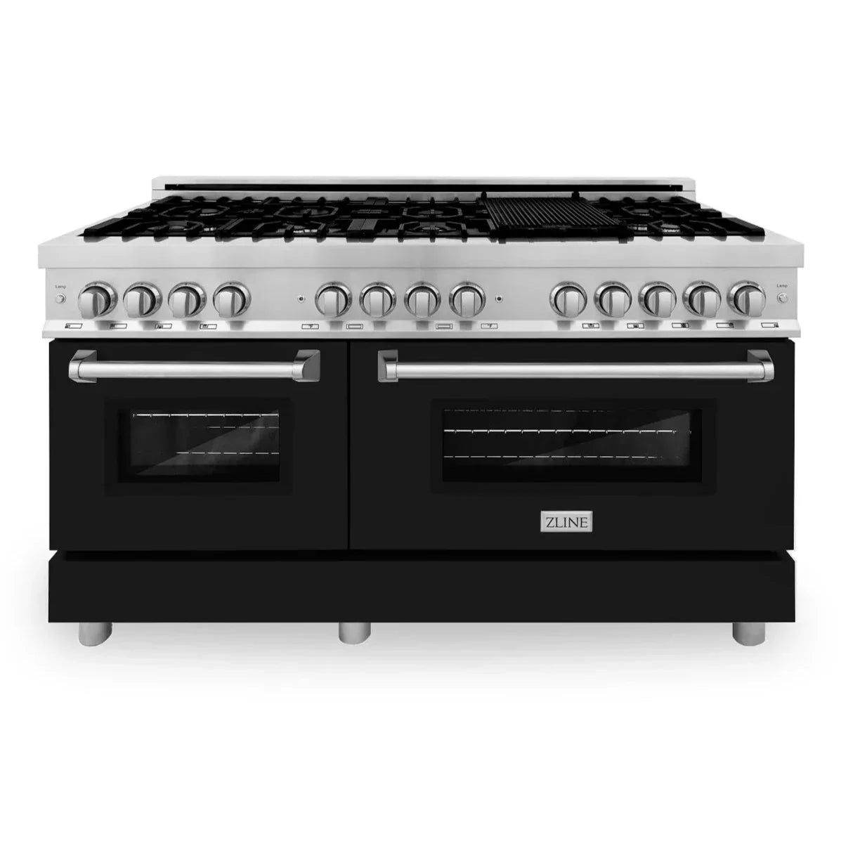 ZLINE 60 In. Professional Dual Fuel Range in DuraSnow®Stainless Steel with Black Matte Door (RAS-BLM-60) image 1