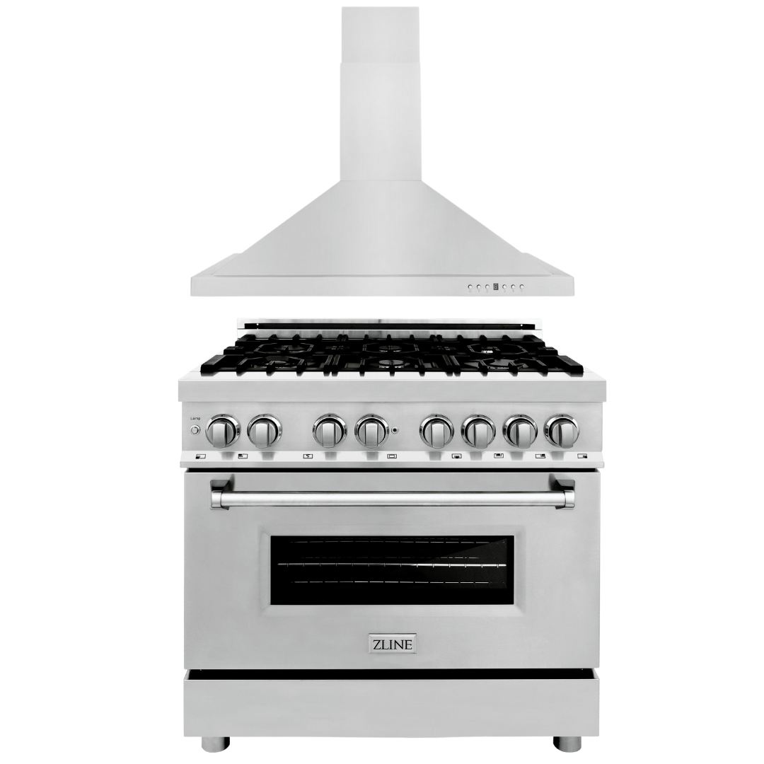 ZLINE Kitchen and Bath Appliance Package - 36 in. Dual Fuel Range, 36 in. Range Hood (2KP-RARH36) image 1