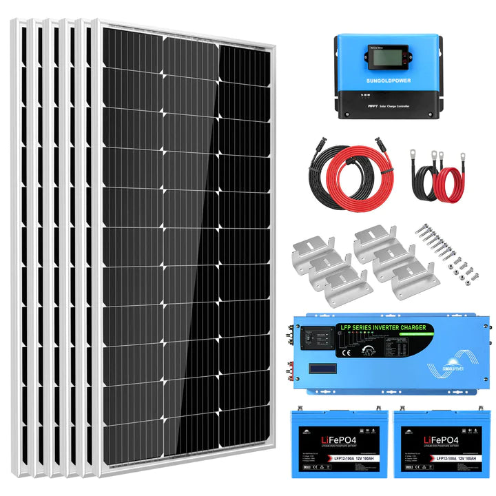 Sungold Power Off Grid Solar Kit 3000w Inverter 12vdc 120v Output Lifepo4 Battery 600 Watt Solar Back Up Sgk-Pro3 image 1