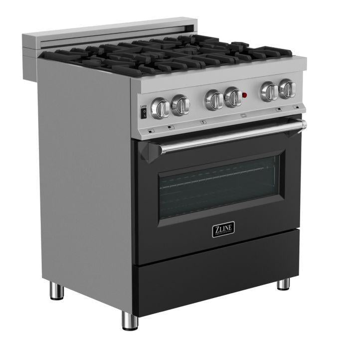 ZLINE 30 in. Professional Gas Burner/Electric Oven in DuraSnow® Stainless with Black Matte Door (RAS-BLM-30) image 1