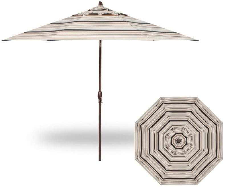 11' Collar Tilt Market Bronze Frame Black Latte Stripe Canopy Umbrella image 1