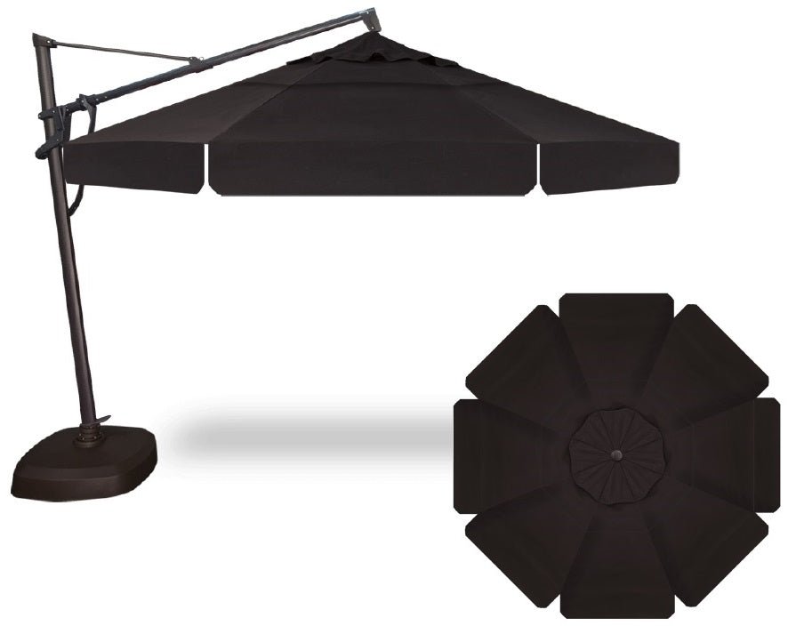 11' Octagon Cantilever Umbrella in a Black Frame with a Black Canopy with Base image 1