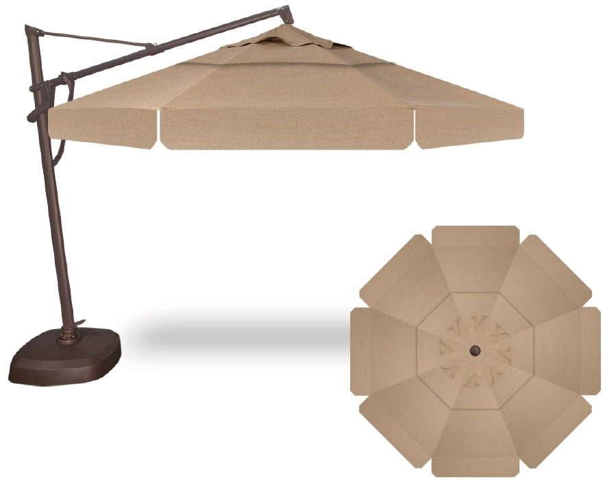 11' Octagon Cantilever Umbrella in a Bronze Frame with a Sesame Linen Canopy with Base image 1