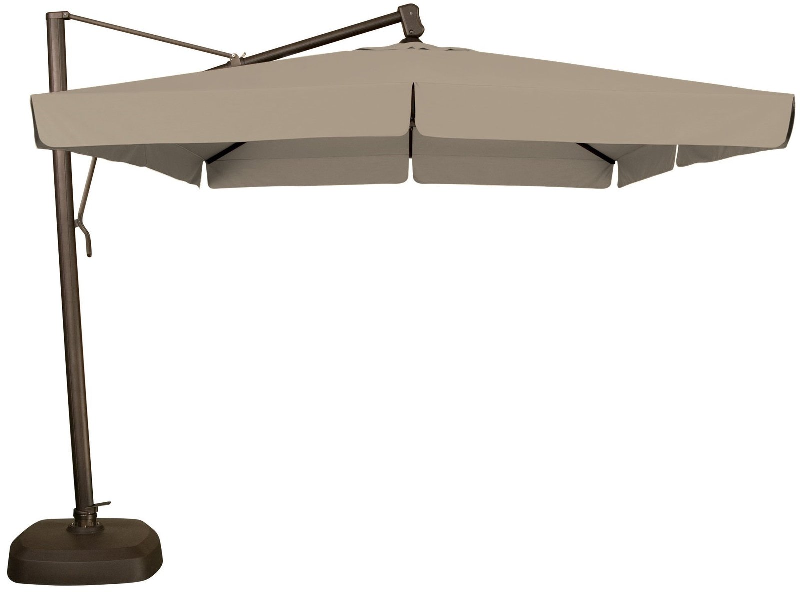 10' Square Cantilever Umbrella in a Bronze Frame with a Champagne Linen Canopy with Base image 1