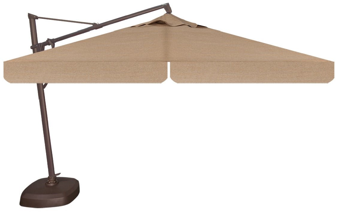 10' Square Cantilever Umbrella in a Bronze Frame with a Sesame Linen Canopy with Base image 1