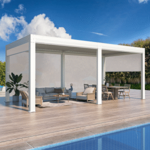 EROMMY 10x20 Aluminum Pergola with Pull-down Sun Shade – White