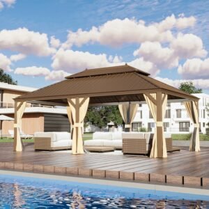 EROMMY 12X22 Gazebo with Double Galvanized Steel Roof