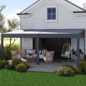 EROMMY Outdoor Louvered Pergola, 10 x 20ft Aluminum Pergola with Adjustable Rainproof Roof, Modern, Dark Grey
