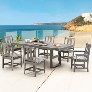 EROMMY 7 Piece Patio Dining Set, Patio tables with 6 Chairs,for Backyard, Porch, Lawn, Party and Garden, Gray