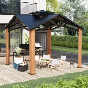 EROMMY 12 x 12 FT Modern Gazebo with Double Roof and Enhanced Drainage System, Built for Harsh Weather