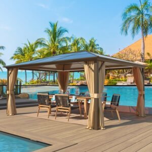 EROMMY 12' x 16'  Hardtop Gazebo, Outdoor Polycarbonate Roof Canopy, Aluminum Frame Permanent Pavilion