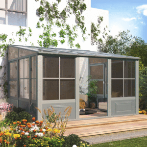 EROMMY 10X12 Wall Mounted Sunroom with Prefabricated 4-season Design – Grey