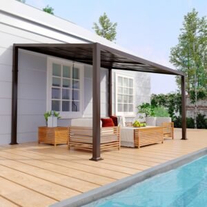 Erommy 10' x 13' Lean to Gazebo, Patio Gazebo with Adjustable Galvanized Roof, Hardtop Gazebo with Full Metal Frame