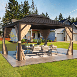 EROMMY 10' x 12' Deluxe Hardtop Gazebo with Galvanized Steel Roof and Mosquito Net, Permanent Pavilion Gazebo with Aluminum Frame
