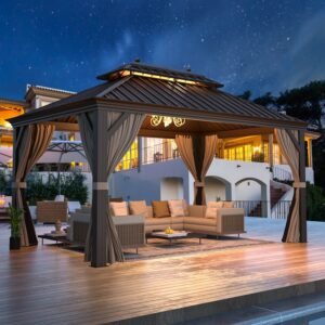 EROMMY 12X14 Hardtop Gazebo with Canopy for Poolside and Outdoor