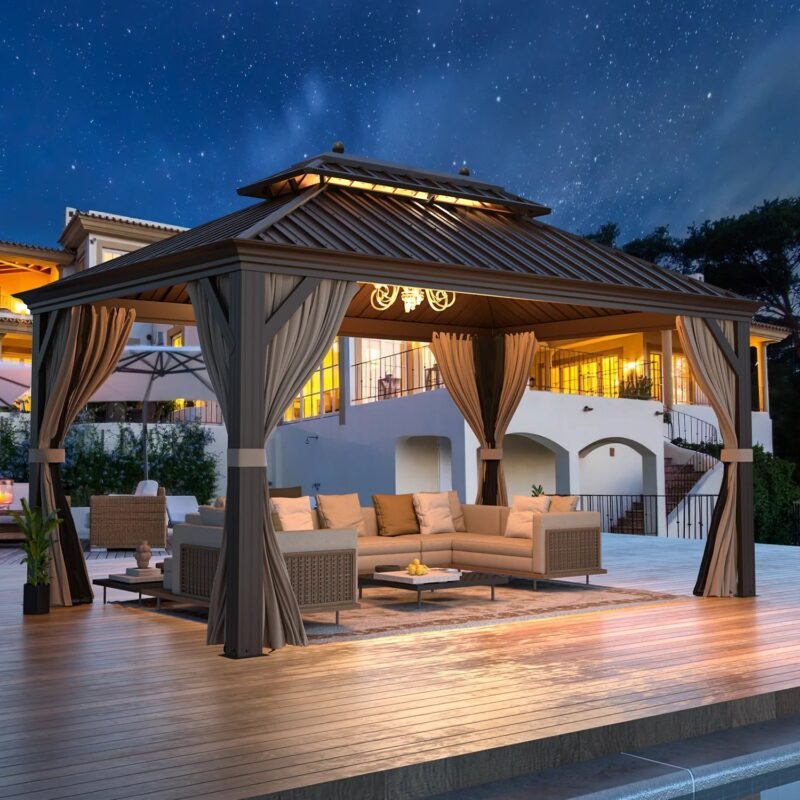 EROMMY 12X14 Hardtop Gazebo with Canopy for Poolside and Outdoor