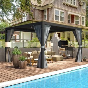 EROMMY 10x10 Louvered Pergola with Waterproof Rain Cover – Dark Grey