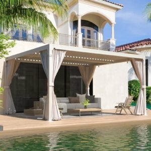 EROMMY 10x12 Outdoor Aluminum Pergola with Louvered Roof – White