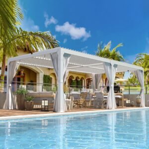 EROMMY 12x20 Freestanding Aluminum Pergola with Louvered Roof – White