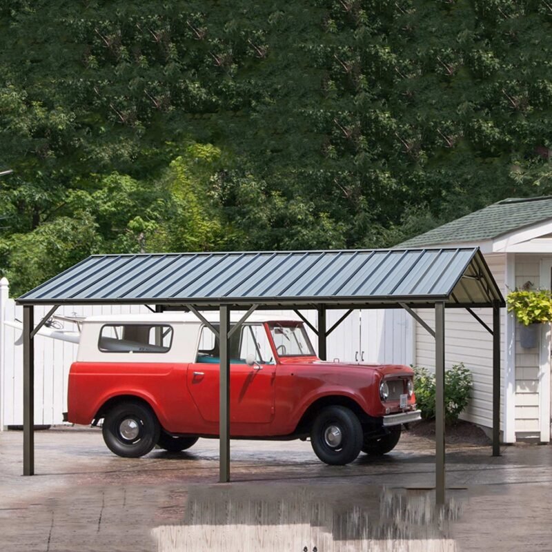 EROMMY Metal Carport 10' x 16' Heavy Duty, Multi-Use with Powder-Coated Steel Roof and Frame, Outdoor Carport Canopy