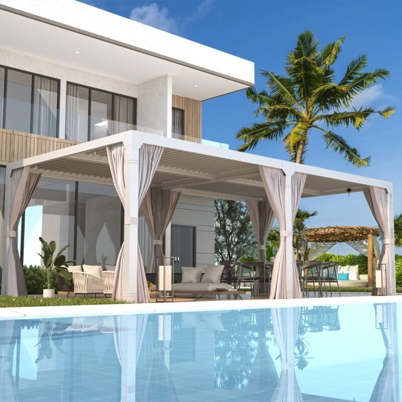EROMMY 12x24 Pergola with Adjustable Louvered Roof – White