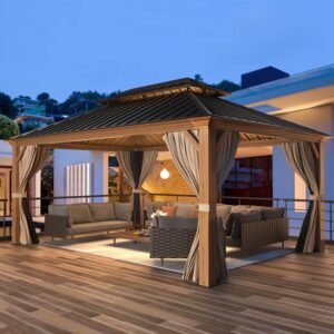 EROMMY 12X16 Hardtop Gazebo with Canopy for Poolside and Outdoor