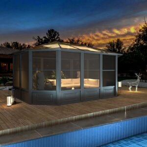 EROMMY 12X15 Solarium Room for 4 Season with Sliding Door – Grey