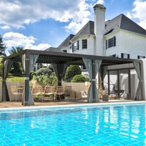 EROMMY 12x20 Freestanding Pergola with Louvered Roof – Dark Grey