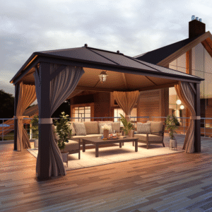 EROMMY 10' x 13' Hardtop Gazebo Hardtop Gazebo, Outdoor Galvanized Steel Canopy, Aluminum Furniture with Netting for Garden, Patio