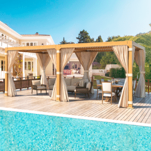 EROMMY 10X20 Louvered Pergola with Independent Adjustable Roof – Wood Grain