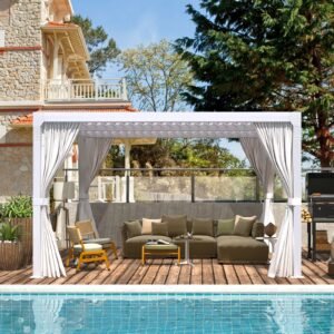 EROMMY 10x10 Louvered Pergola with Waterproof Rain Cover – White