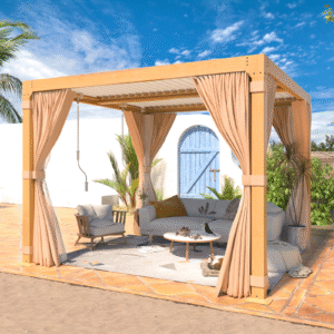 EROMMY 10X10 Pergola with Louvered Adjustable Roof – Wood Grain