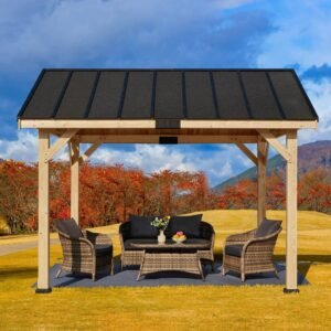 EROMMY 11' x 12' Spruce Wood Solid Hardtop Gazebo with Waterproof Asphalt Roof