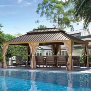 EROMMY 12X22 Hardtop Rectangular Gazebo with Metal Double Roof