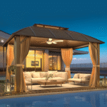 EROMMY 10' x 13' Hardtop Gazebo with Galvanized Steel Roof, Double Arc Roof Gazebo with Aluminum Frame