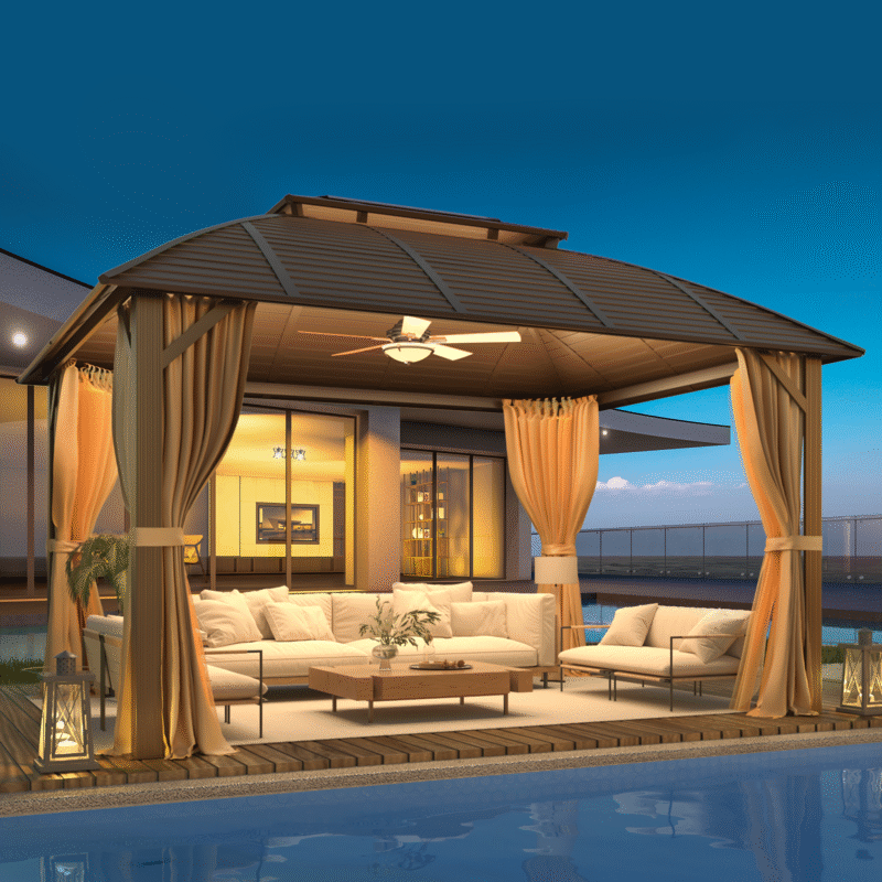 EROMMY 10' x 13' Hardtop Gazebo with Galvanized Steel Roof, Double Arc Roof Gazebo with Aluminum Frame